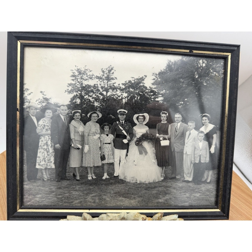 Vintage‎ 1950s Black & White Wedding Photo With Military Dress Uniform
